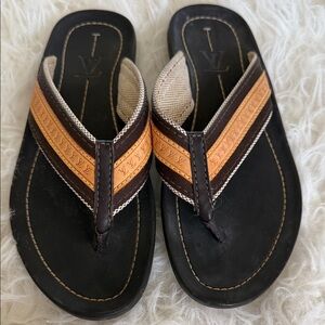 Louis Vuitton Black, Brown & Tan Women's Leather Flip Flops